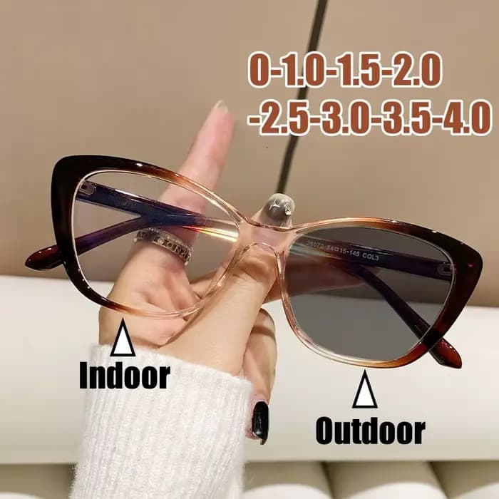 Lunettes de myopie photochromiques d'extérieur pour femmes, unisexe, Vintage, œil de chat, moins dio