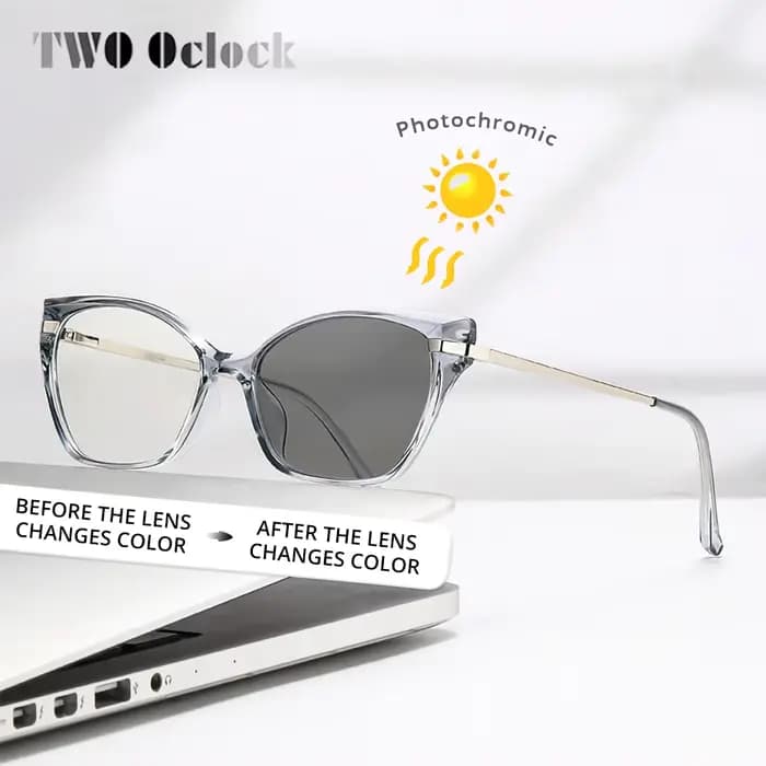 Lunettes de soleil photochromiques femmes marque Designer lunettes yeux de chat luxe Transparent zéro dioptrie lunettes intérieur/extérieur lunettes 2025
