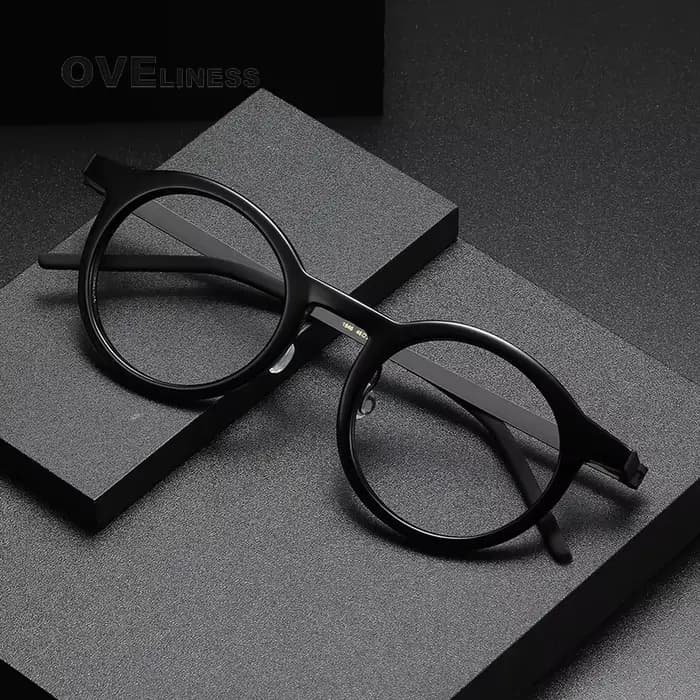 Acétate titane lunettes cadre hommes rétro Vintage rond montures