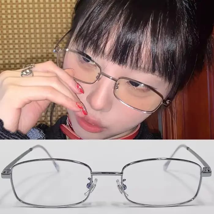 Y2K argent Vintage métal cadre étroit petites lunettes carrées mode Harajuku