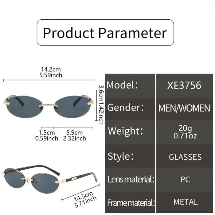Lunettes ovales élégantes sans monture pour hommes et femmes