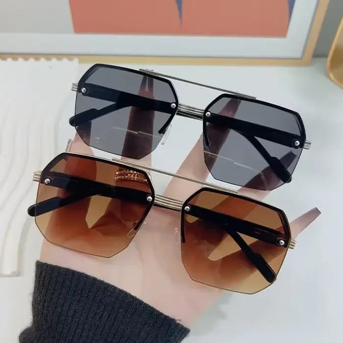 Lunettes de soleil carrées en métal pour hommes, demi-monture, ongles de riz, tendance décontractée,