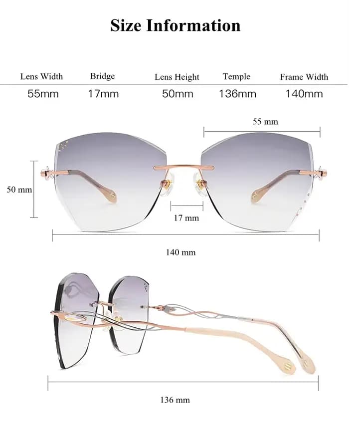 Lunettes de soleil de luxe sans bords pour femmes