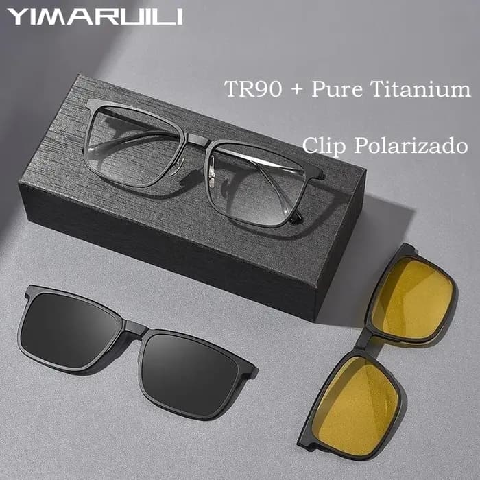 YIMARUILI mode polarisé pince magnétique sur lunettes TR90 pur titane rétro carré optique Prescripti