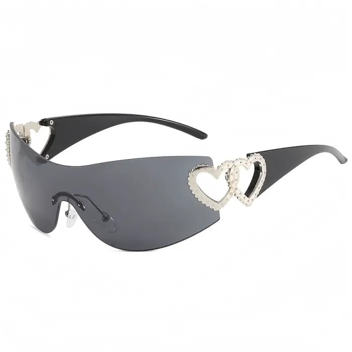 Lunettes de soleil intégrées à grande monture personnalisées avec décoration de temple en forme de cœur
