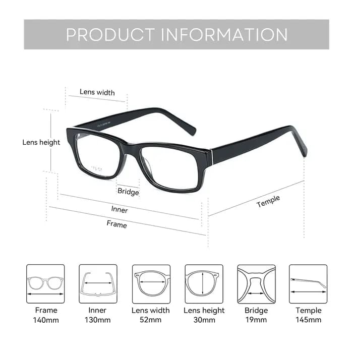 BLUEMOKY Lunettes de prescription rectangulaires plein cadre raffinées