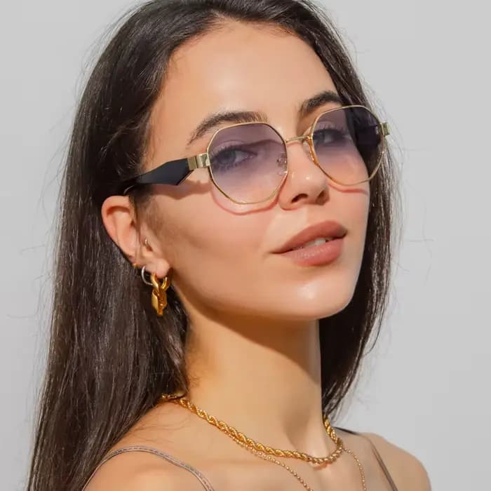 Lunettes de soleil en métal polygone pour femmes