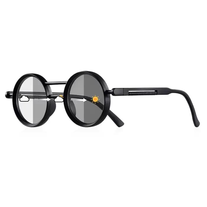 Lunettes de soleil photochromiques pour femmes, monture ronde classique vintage noire et blanche, po