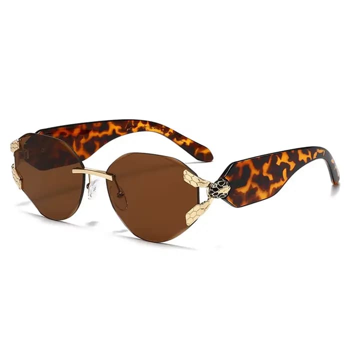 Lunettes de soleil sans monture 2026 avec décoration tête de serpent pour femme