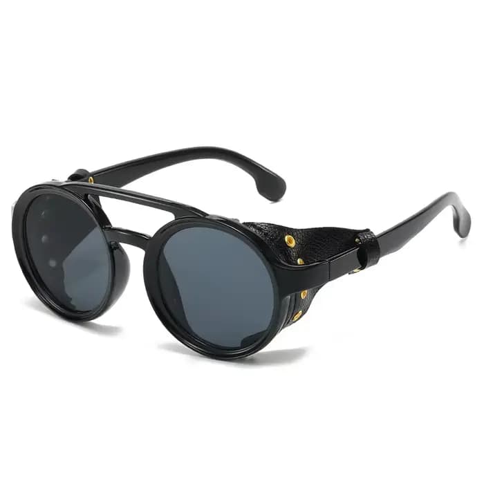 Lunettes de soleil rétro hommes femmes lunettes rondes en cuir lunettes Vintage Anti vent Sports de