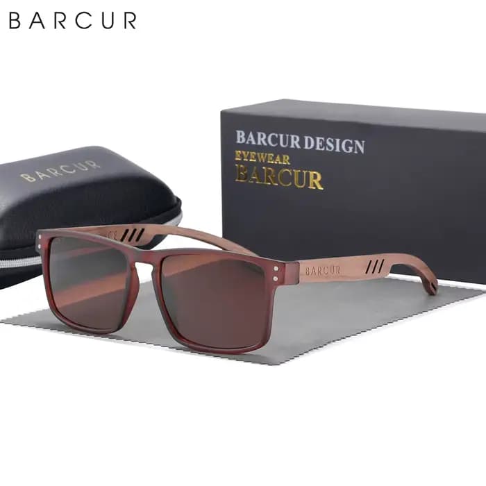 BARCUR-Lunettes de soleil carrées polarisées en bois, design original, marque de luxe, accessoires d