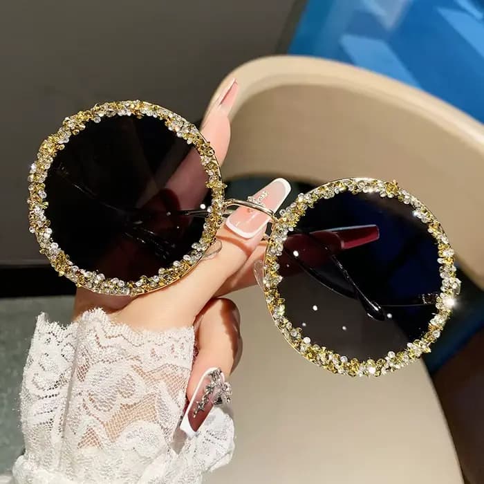 Lunettes de soleil rondes vintage pour femmes, avec diamants, dégradées, surdimensionnées, design de