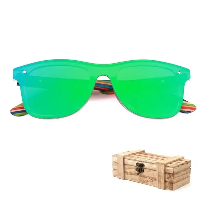 Lunettes de soleil en bois pour femmes et hommes, polarisées, à la mode, verres plats, sans monture,