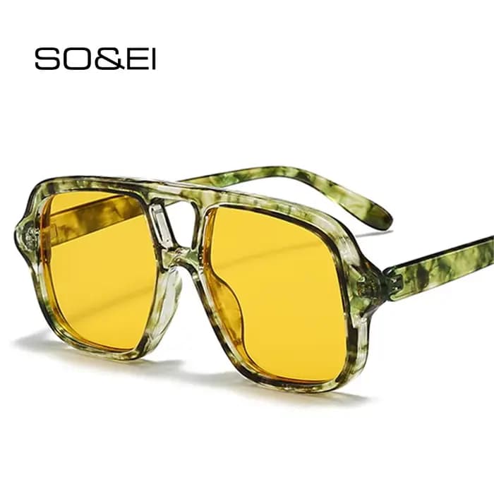 SO & EI Ins mode populaire Double ponts carré hommes lunettes de soleil Vintage Punk jaune bleu nuances UV400