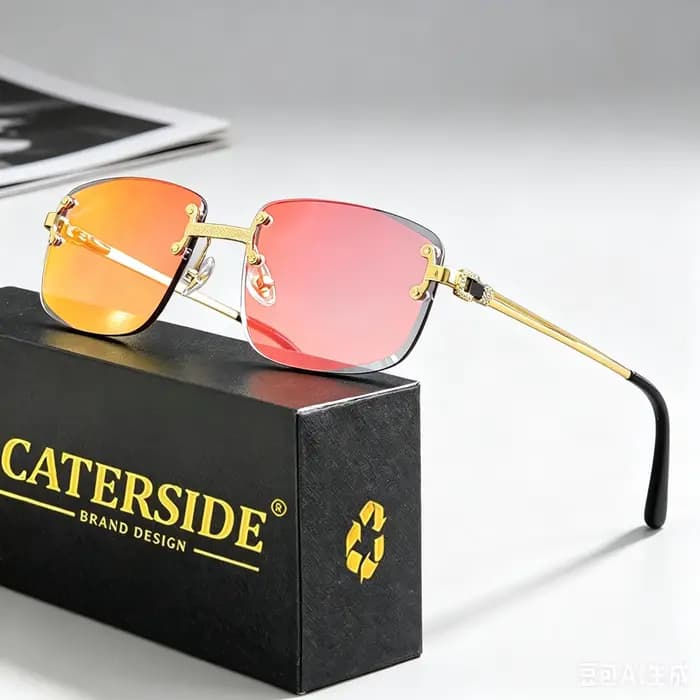 CATERSIDE Punk Rectangle lunettes de soleil hommes femmes luxe concepteur sans monture dégradé lentille métal