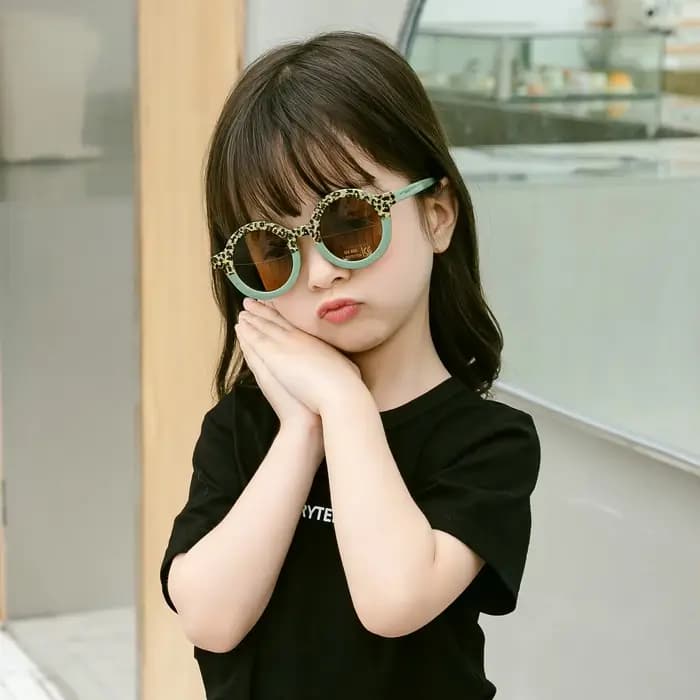 Enfants mignon dessin animé lunettes de soleil rondes fille garçon léopard Double couleur Vintage