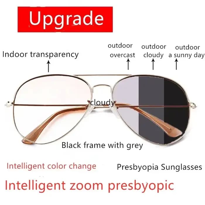 Lunettes de lecture multifocales photochromiques à grande monture – Alliage de cuivre