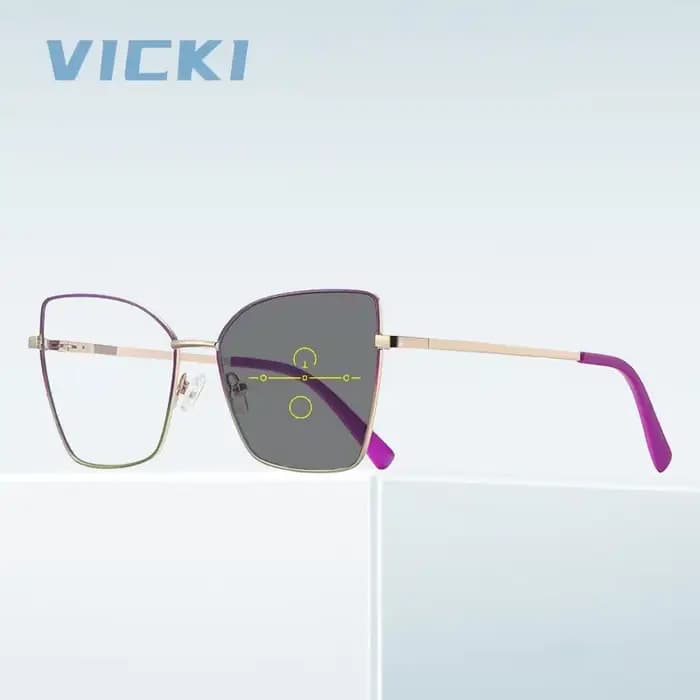 VICKI papillon grand cadre femmes multi-focus lunettes progressives mode Anti-lumière bleue personnalité