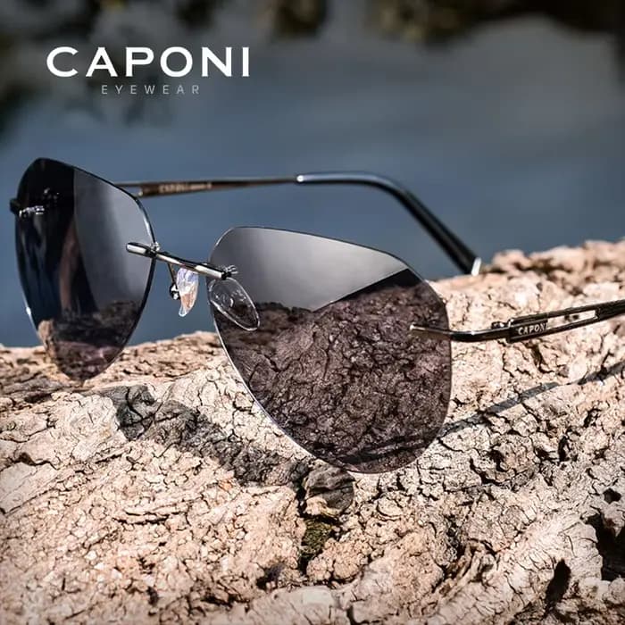 CAPONI lunettes de soleil sans monture pour hommes polarisées photochromiques UV400 lunettes de sole