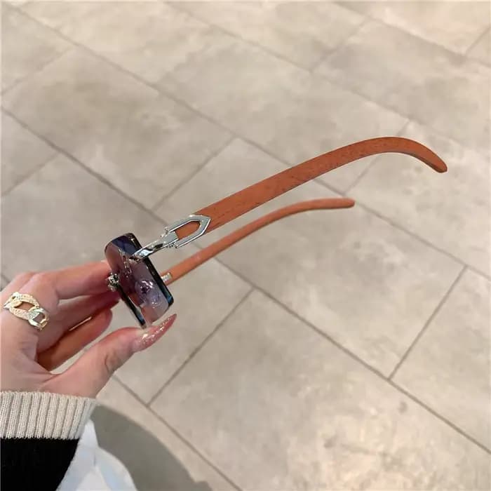 KAMMPT lunettes de soleil sans monture pour hommes femmes motif en bois marque de luxe rétro