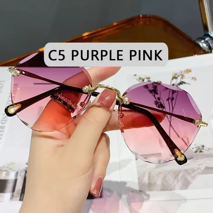 Lunettes de soleil rondes sans monture classiques pour femmes, lunettes de soleil respirantes dégrad
