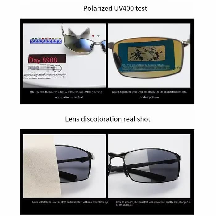 Lunettes de soleil polarisées à monture métallique rectangulaire pour hommes