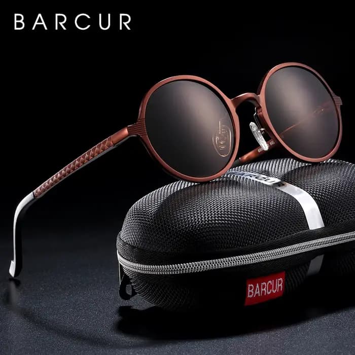 BARCUR Design lunettes de soleil rondes polarisées pour hommes lunettes noires chaudes mâle ultralég