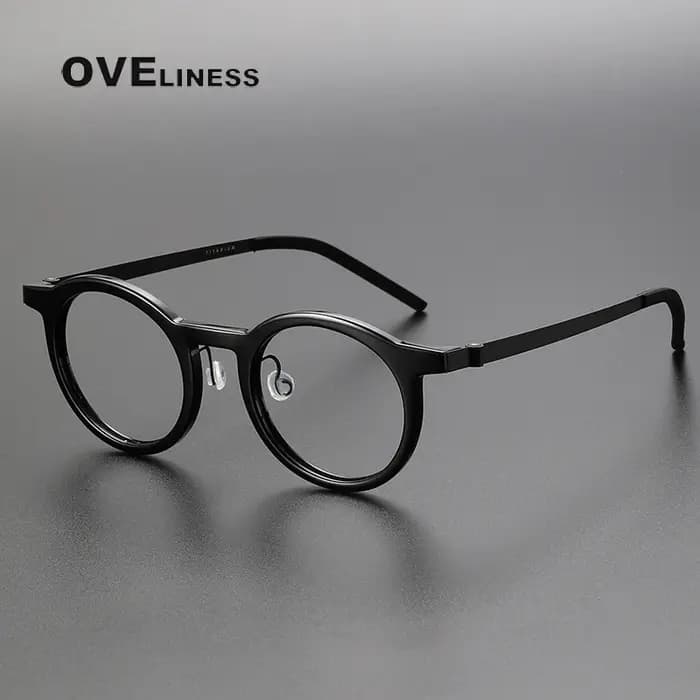 Acétate titane lunettes cadre hommes rétro Vintage rond montures