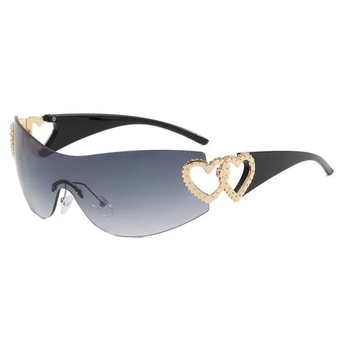 Lunettes de soleil intégrées à grande monture personnalisées avec décoration de temple en forme de cœur