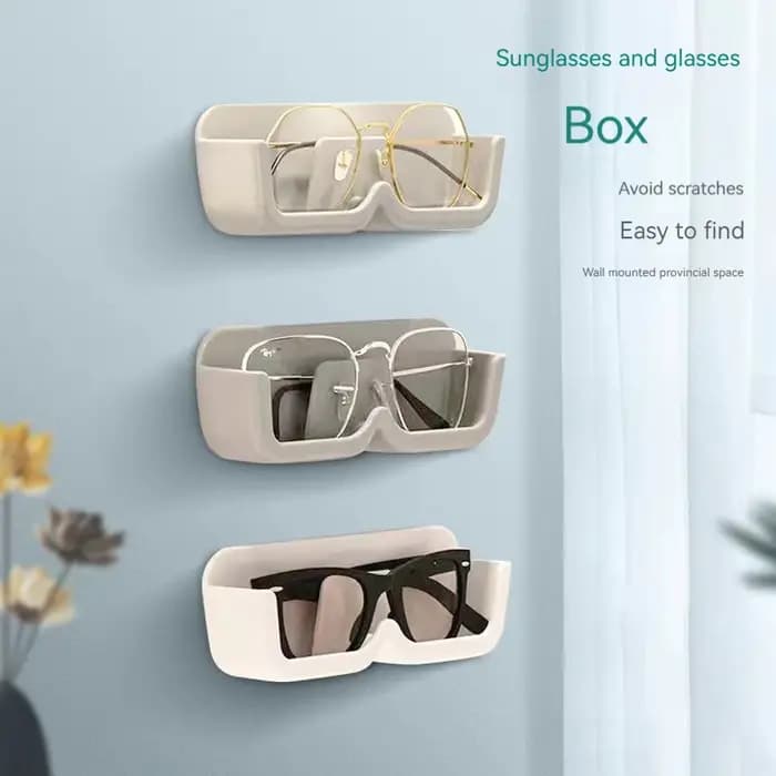 Boîte de rangement de lunettes, support mural perforé gratuit pour lunettes de soleil, vitrine en verre haut de gamme, boîte de rangement pour organisateur de maison