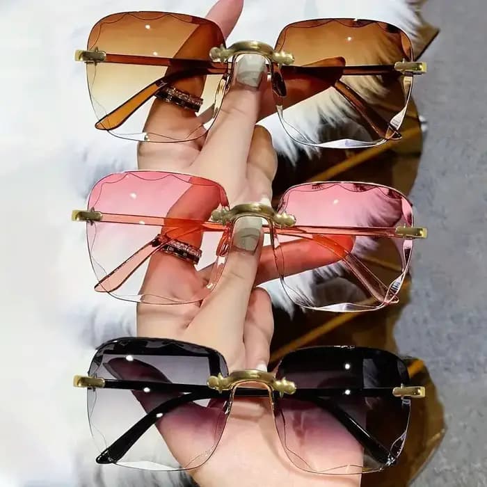 Lunettes de soleil carrées sans monture pour femmes et hommes