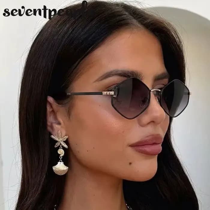 Lunettes de soleil hexagonales à petite monture pour femme