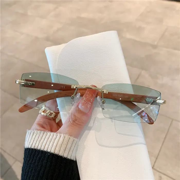 KAMMPT lunettes de soleil sans monture pour hommes femmes motif en bois marque de luxe rétro