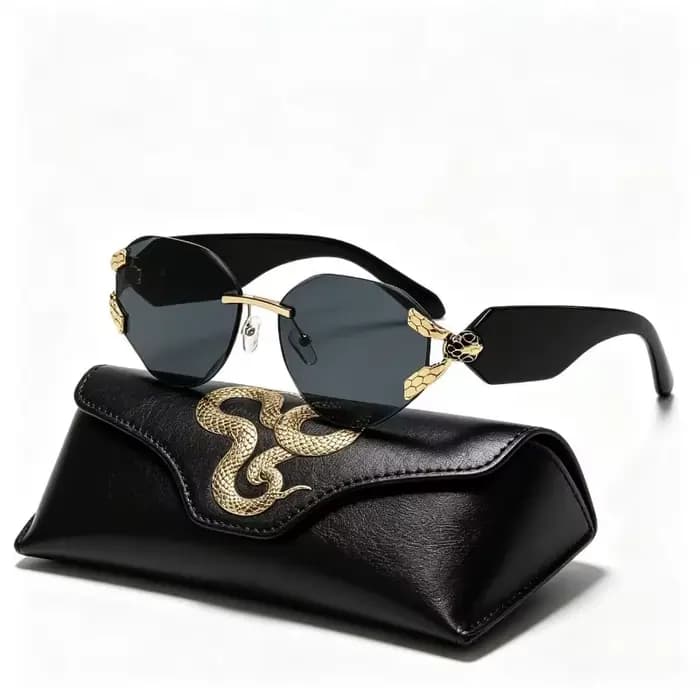 Lunettes de soleil sans monture 2026 avec décoration tête de serpent pour femme