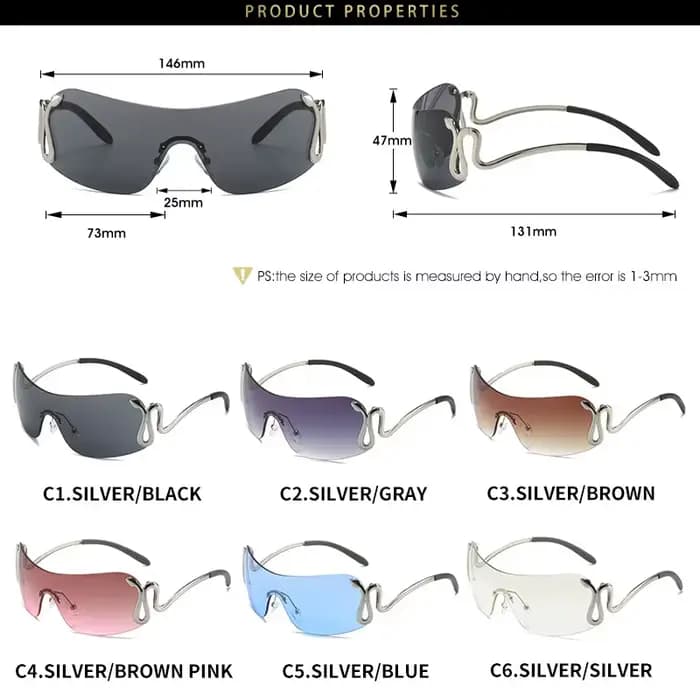 Lunettes de soleil sans monture Y2K pour femme et homme