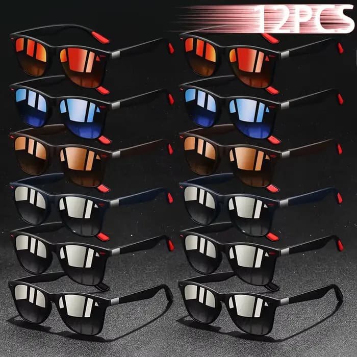 12 Paires de Lunettes de Soleil Carrées Tendance pour Hommes et Femmes, Légères et Colorées, Idéales