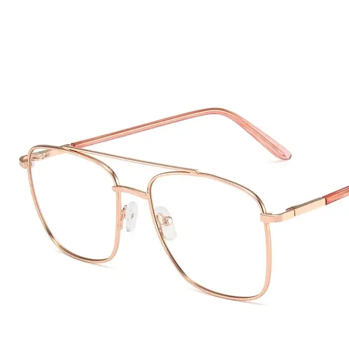 Lunettes anti-radiation à double pont en verre pour femmes – Monture métallique – Verres optiques bloquant la lumière – Promotion