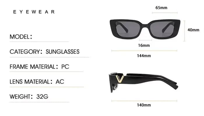 Lunettes de soleil rectangulaires en V de luxe pour hommes et femmes