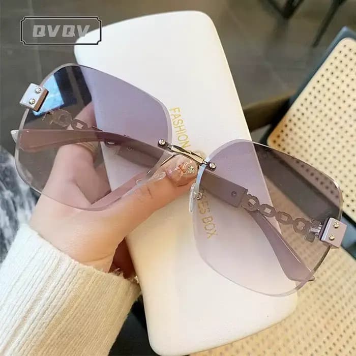 Lunettes de soleil carrées sans monture INS Fashion avec chaîne