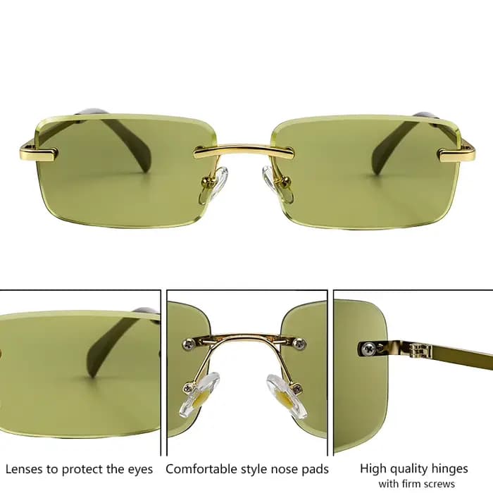 Sans monture Rectangle lunettes de Soleil Femmes 2026 De Luxe Designer De Mode Rétro En Métal