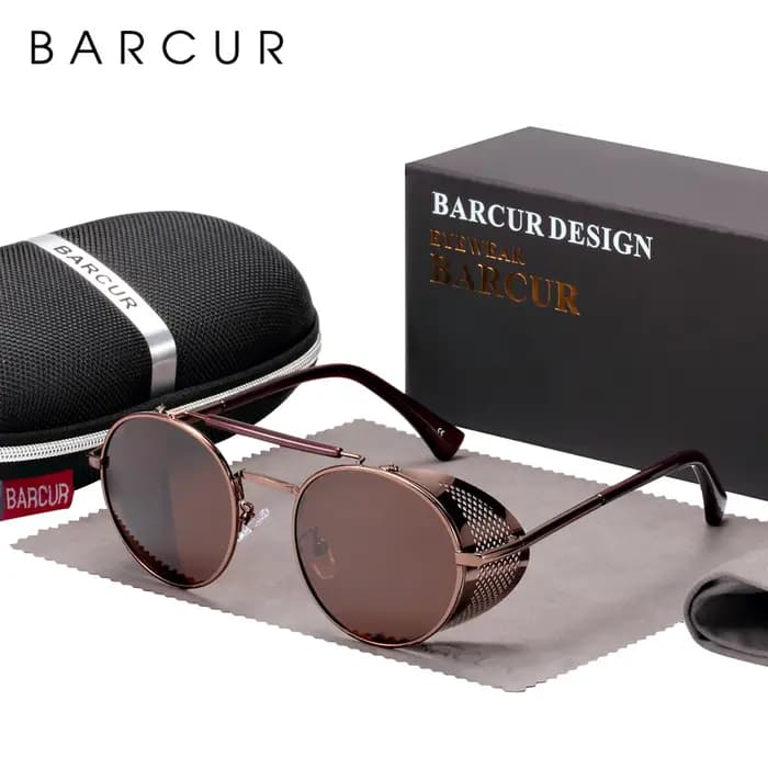 BARCUR lunettes de soleil rondes polarisées Steampunk hommes lunettes de soleil rétro pour femmes St