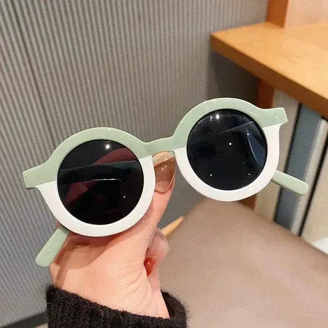 Enfants mignon dessin animé lunettes de soleil rondes fille garçon léopard Double couleur Vintage