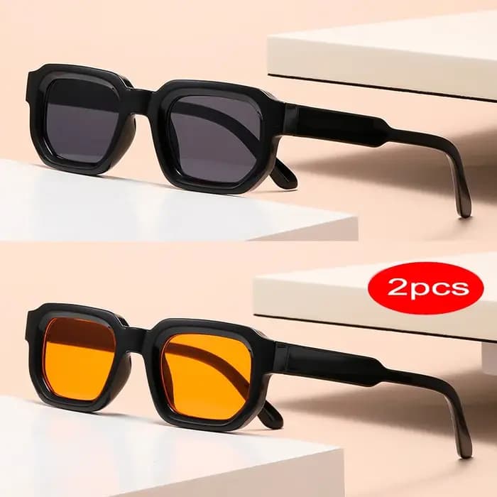 2 pièces lunettes de soleil carrées orange femmes hommes nuances UV400