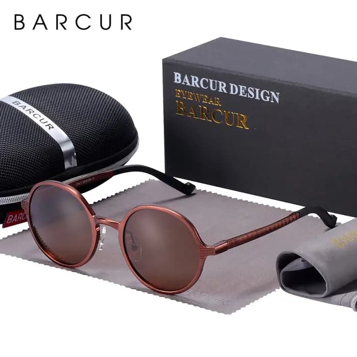 BARCUR Design lunettes de soleil rondes polarisées pour hommes lunettes noires chaudes mâle ultralég