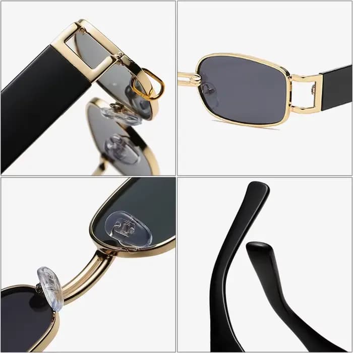 SO & EI Ins mode populaire petit rectangle femmes lunettes de soleil de luxe Vintage anneau en métal décoration hommes