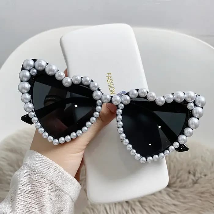 Nouvelle mode De luxe scintillant perle d'amour lunettes De soleil femmes Vintage