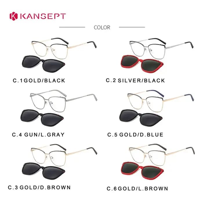 KANSEPT femmes métal 2 en 1 nouveau Style magnétique polarisant lunettes de soleil ensemble de clips