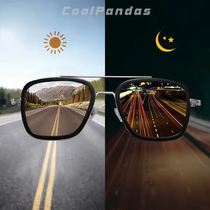 Top qualité Tony Stark carré lunettes de soleil photochromique polarisé hommes