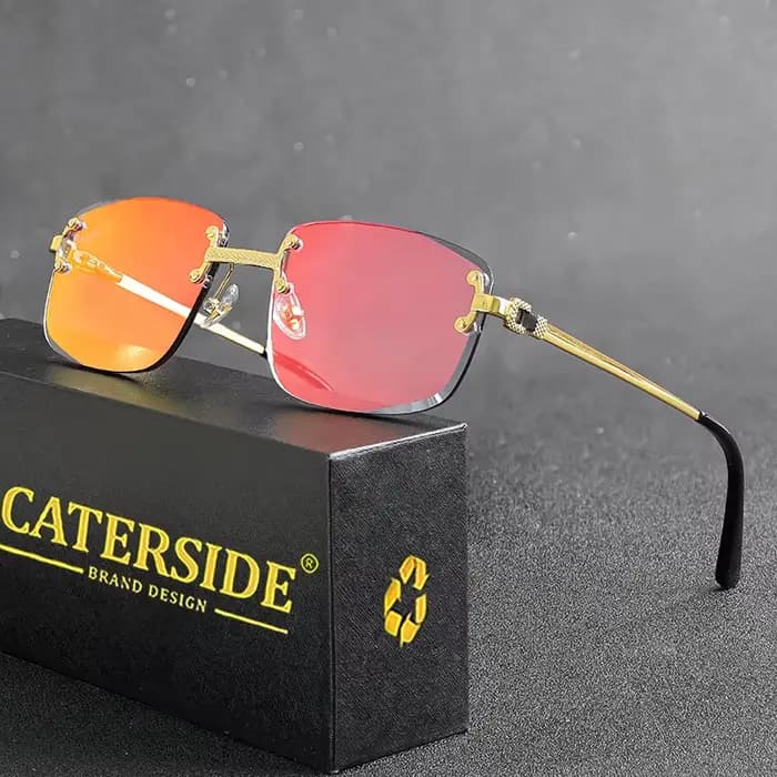 CATERSIDE Punk Rectangle lunettes de soleil hommes femmes luxe concepteur sans monture dégradé lenti