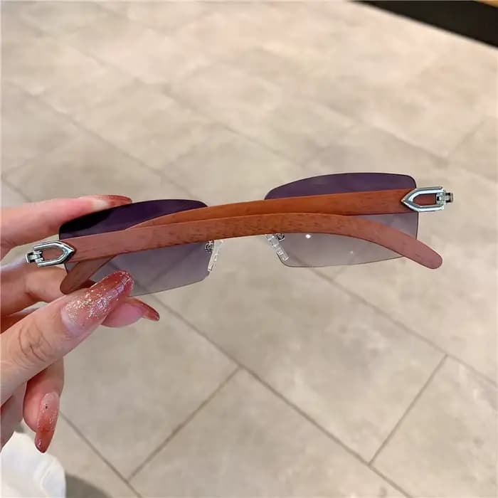 KAMMPT lunettes de soleil sans monture pour hommes femmes motif en bois marque de luxe rétro
